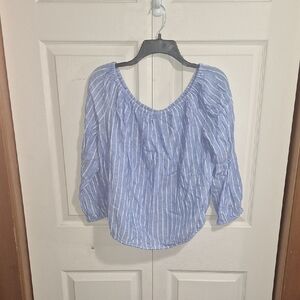 GAP Striped Linen Blend Blouse-M-Denim Blue/White Stripes